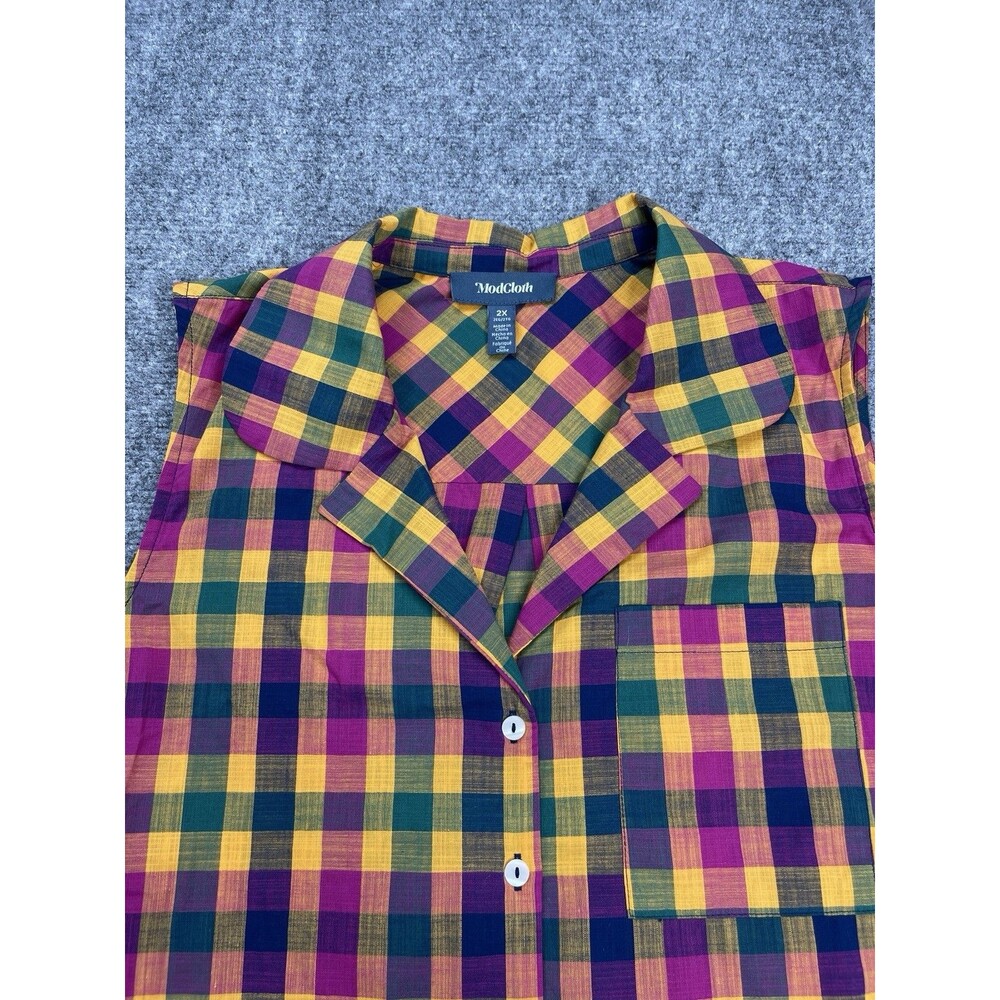 ModCloth Sleeveless Top Womens 2X Button Front Plaid Cotton NEW W Tags - Picture 4 of 10
